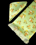 Sage Green And Yellow Floral Printed Scarf With Pocket Square