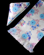 White Floral Printed Scarf With Pocket Square
