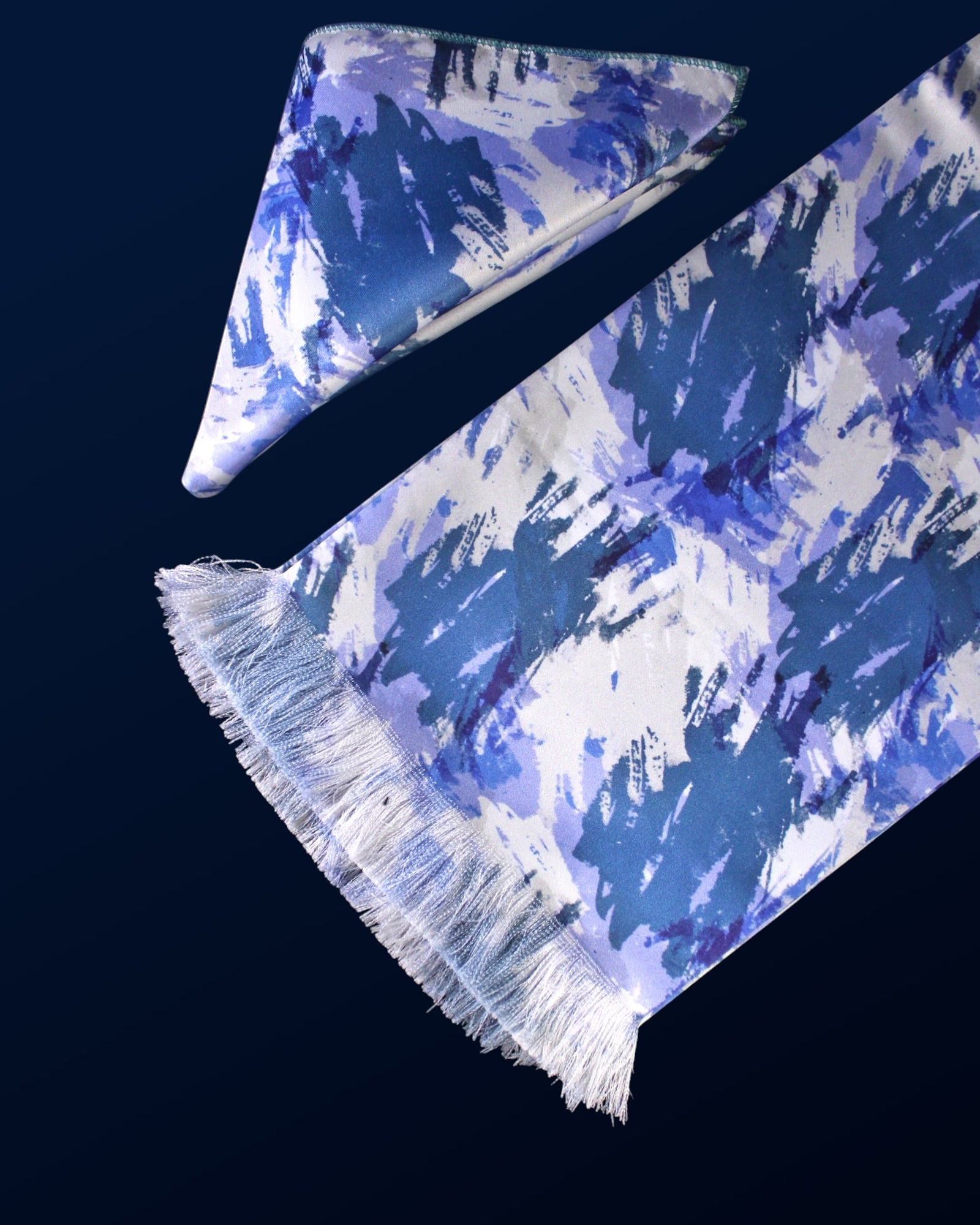 Airforce Blue Abstract Printed Scarf With Pocket Square