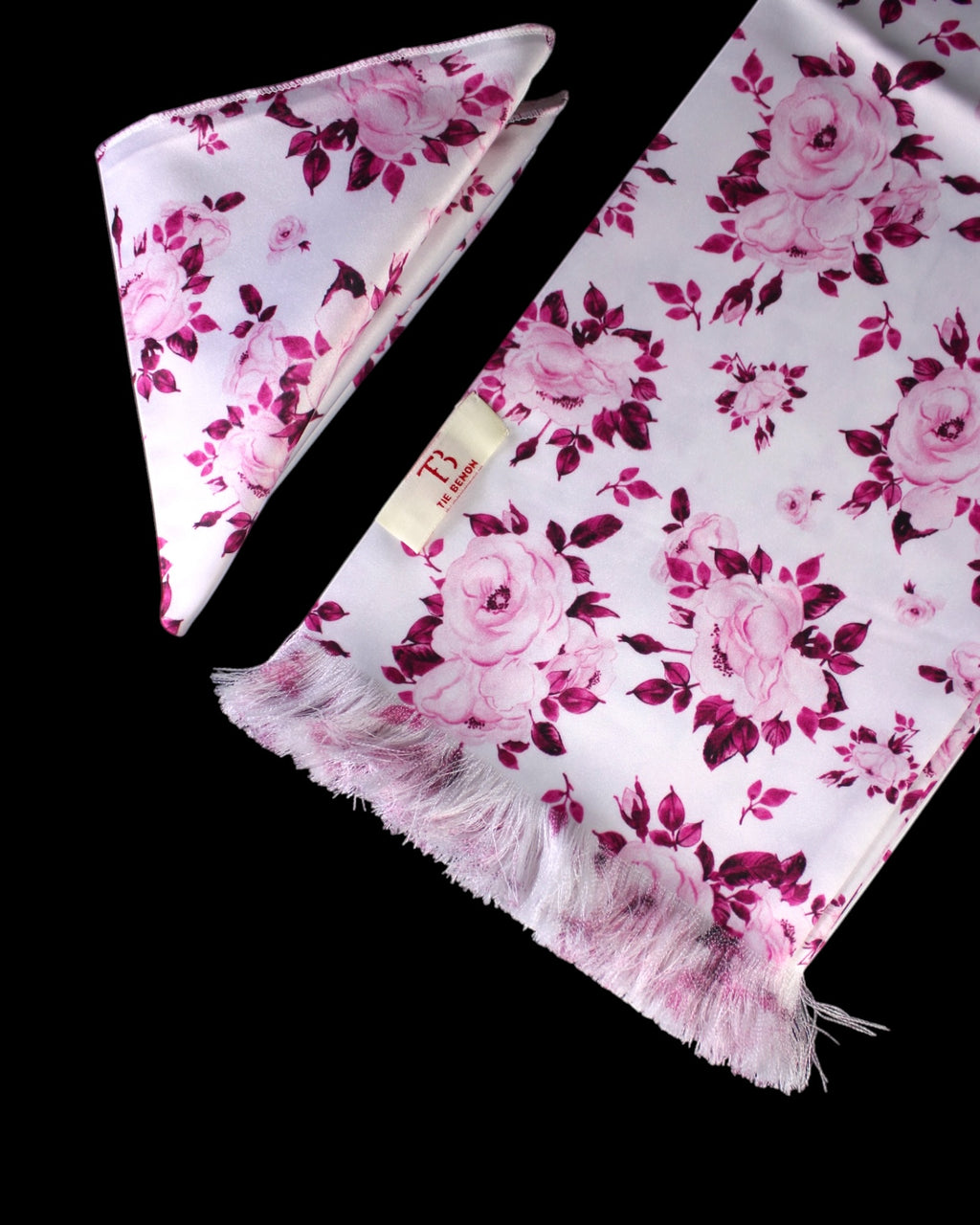 Pink Floral Printed Scarf With Pocket Square