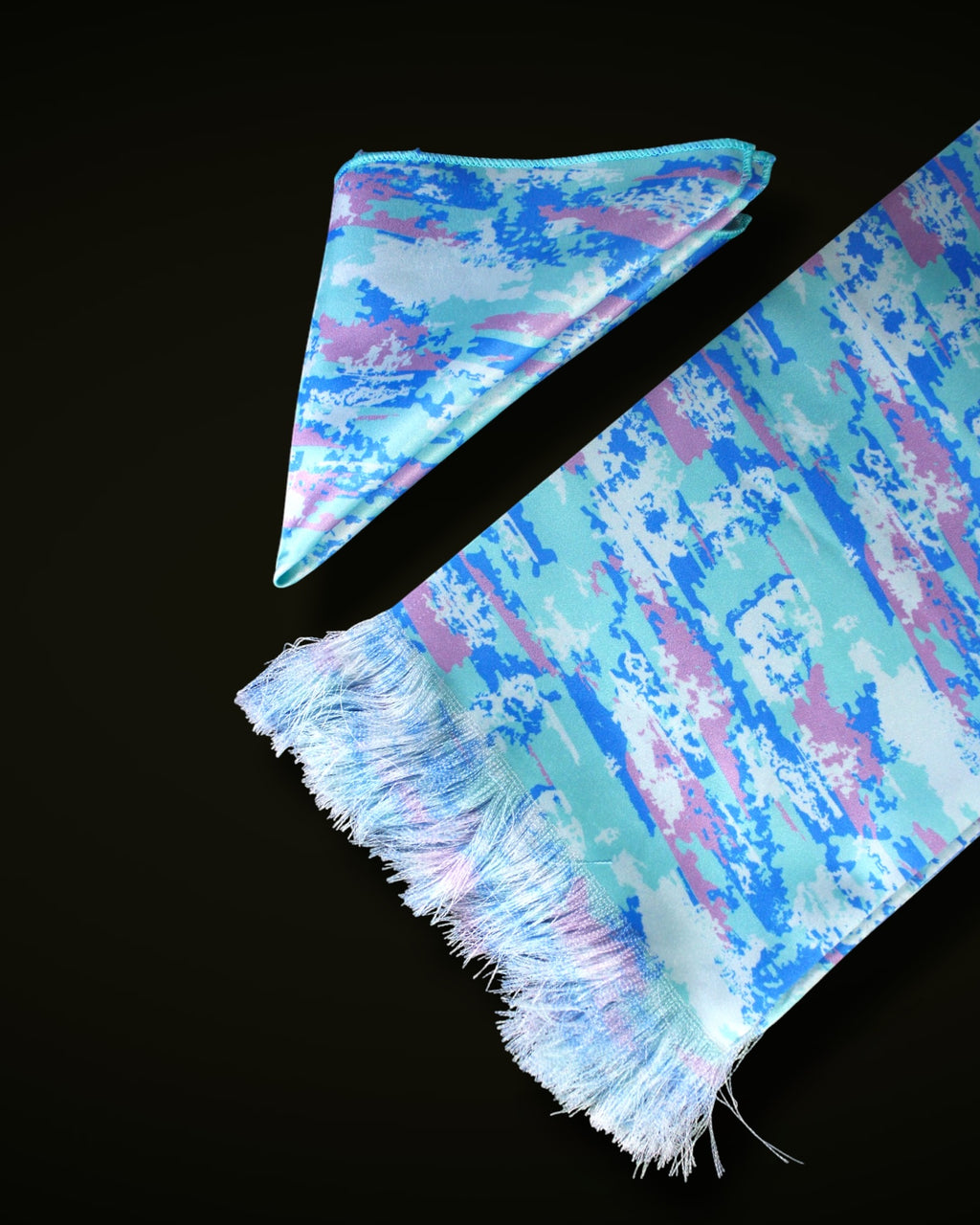 Blue Multicolour Abstract Printed Scarf With Pocket Square