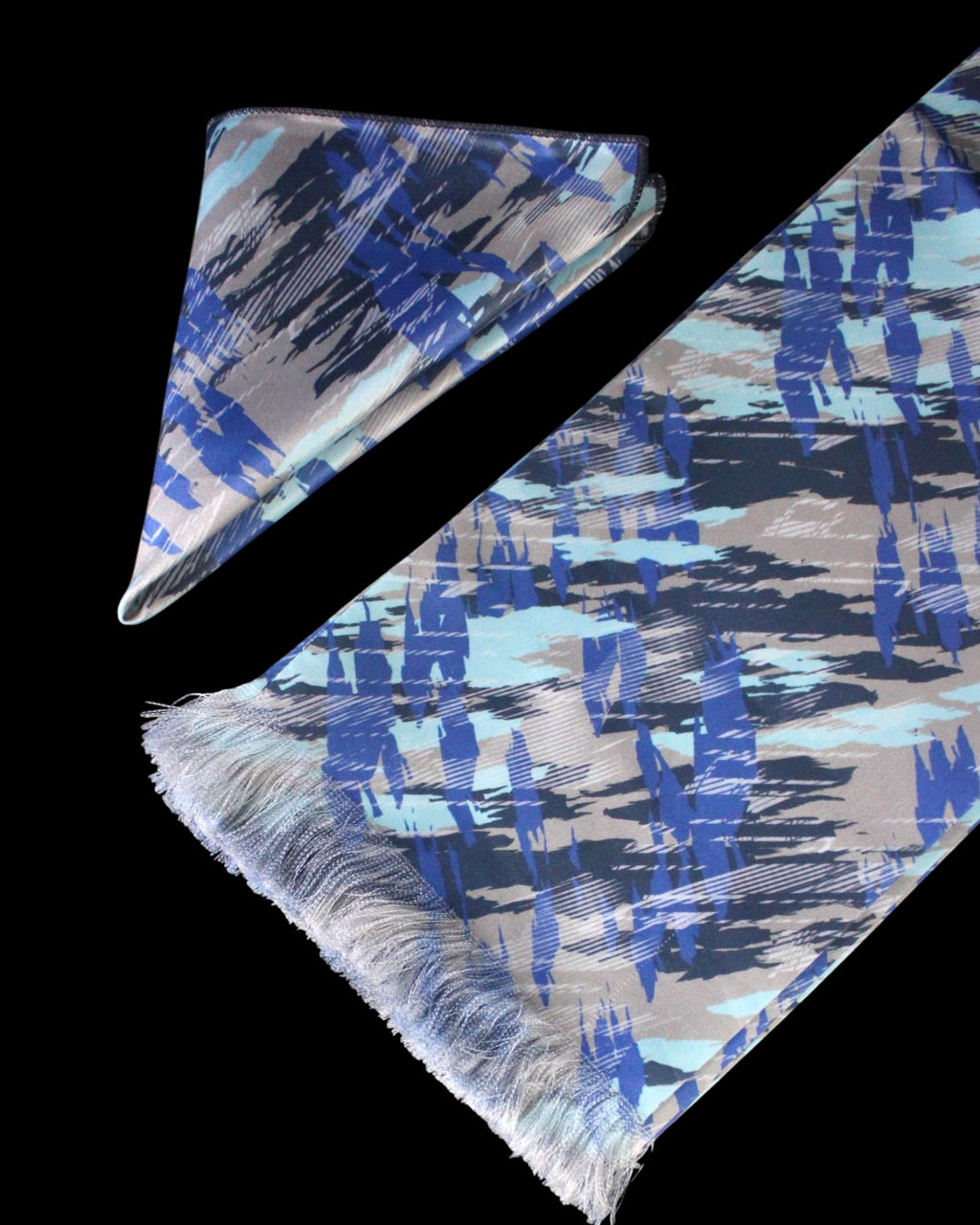 Grey And Blue Abstract  Printed Scarf With Pocket Square