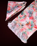 Pink Wavy Printed Scarf With Pocket Square