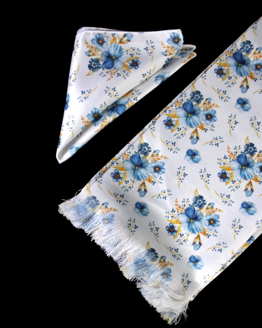 Teal Floral Printed Scarf With Pocket Square
