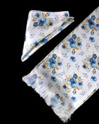 Teal Floral Printed Scarf With Pocket Square