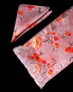 Pinkish Peach Floral Scarf With Pocket Square