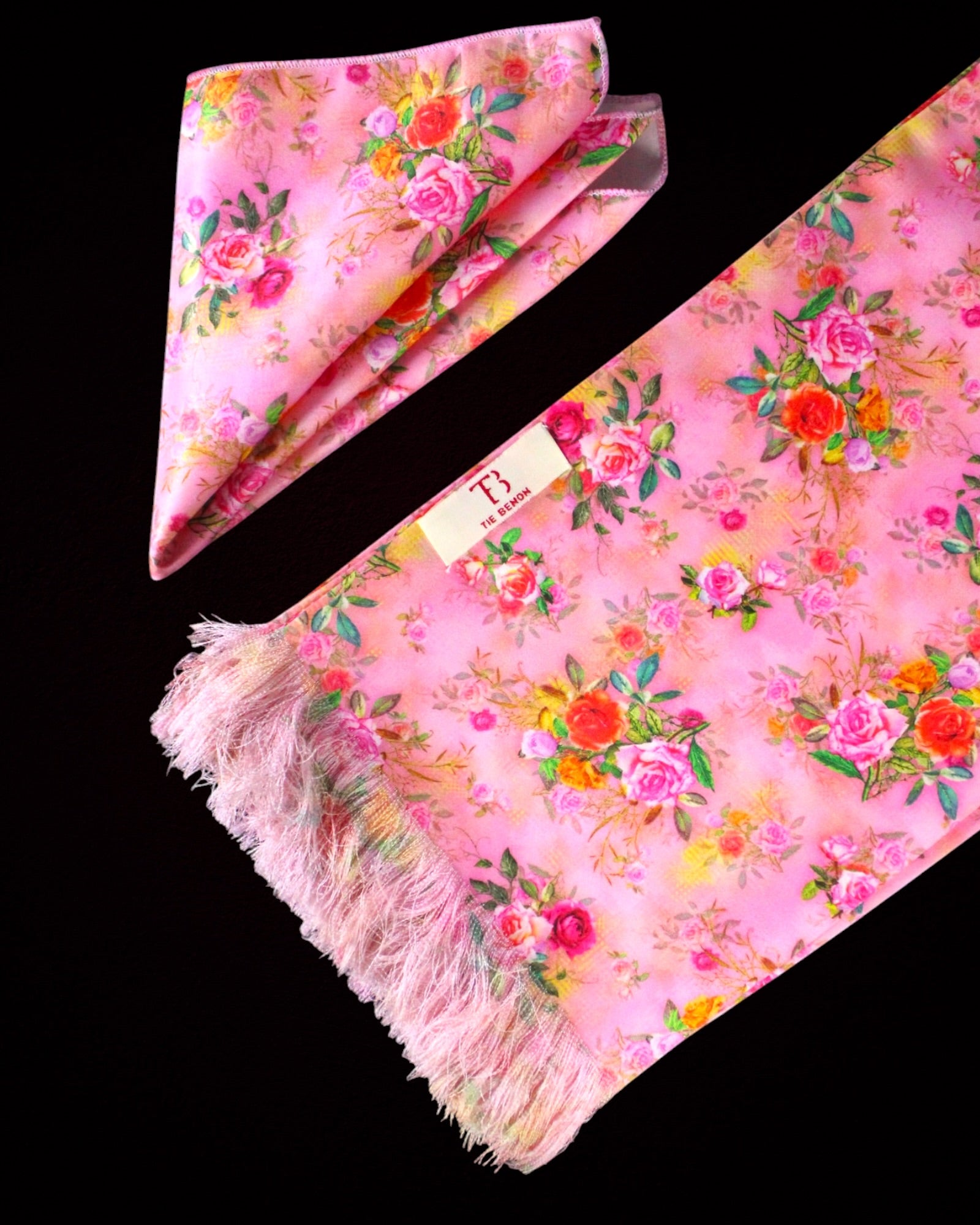 Pink Floral Scarf With Pocket Square