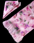 Pink Leafy Printed Scarf With Pocket Square