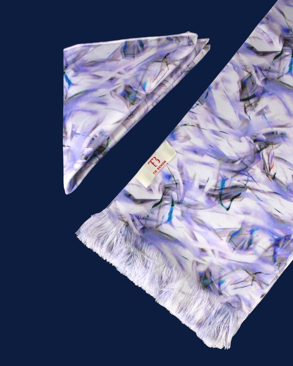 Lavender Blue Geometric Printed Scarf With Pocket Square