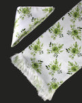Sage Green Floral Printed Scarf With Pocket Square