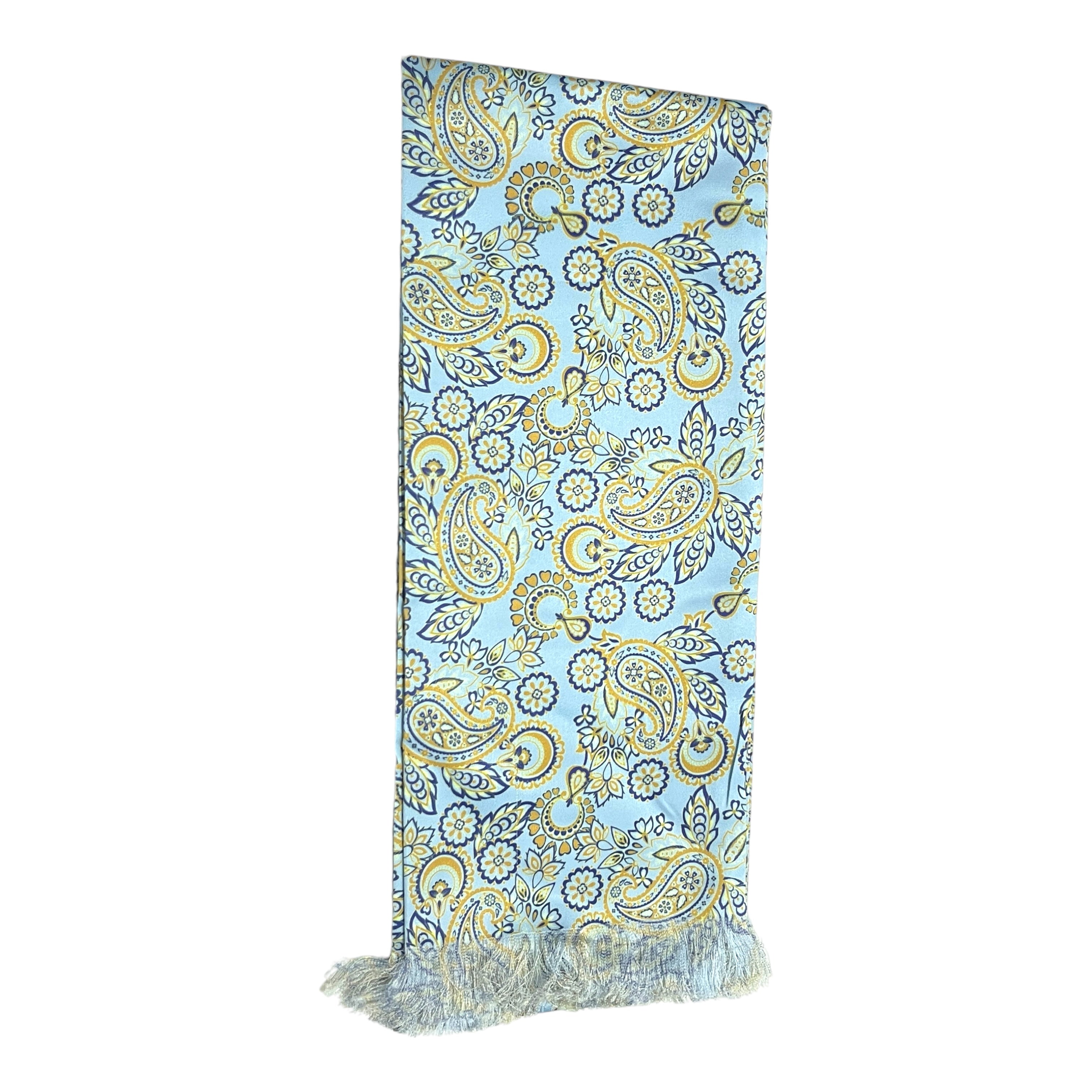 Blue Paisley Printed Scarf With Pocket Square