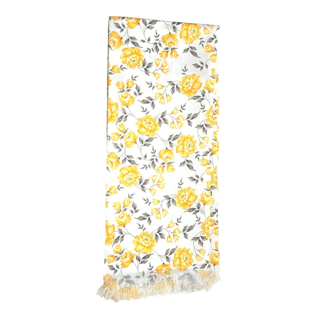 Yellow Floral Printed Scarf With Pocket Square