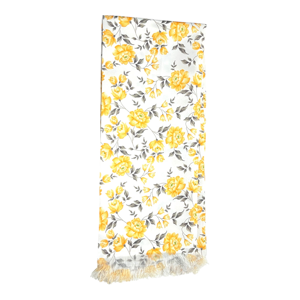 Yellow Floral Printed Scarf With Pocket Square