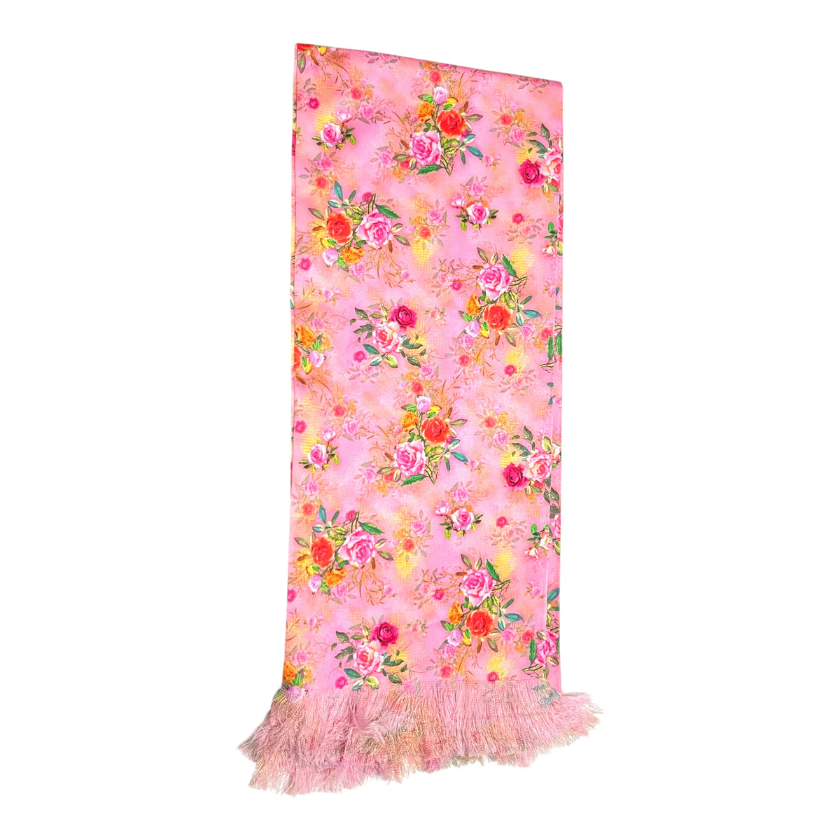 Pink Floral Scarf With Pocket Square