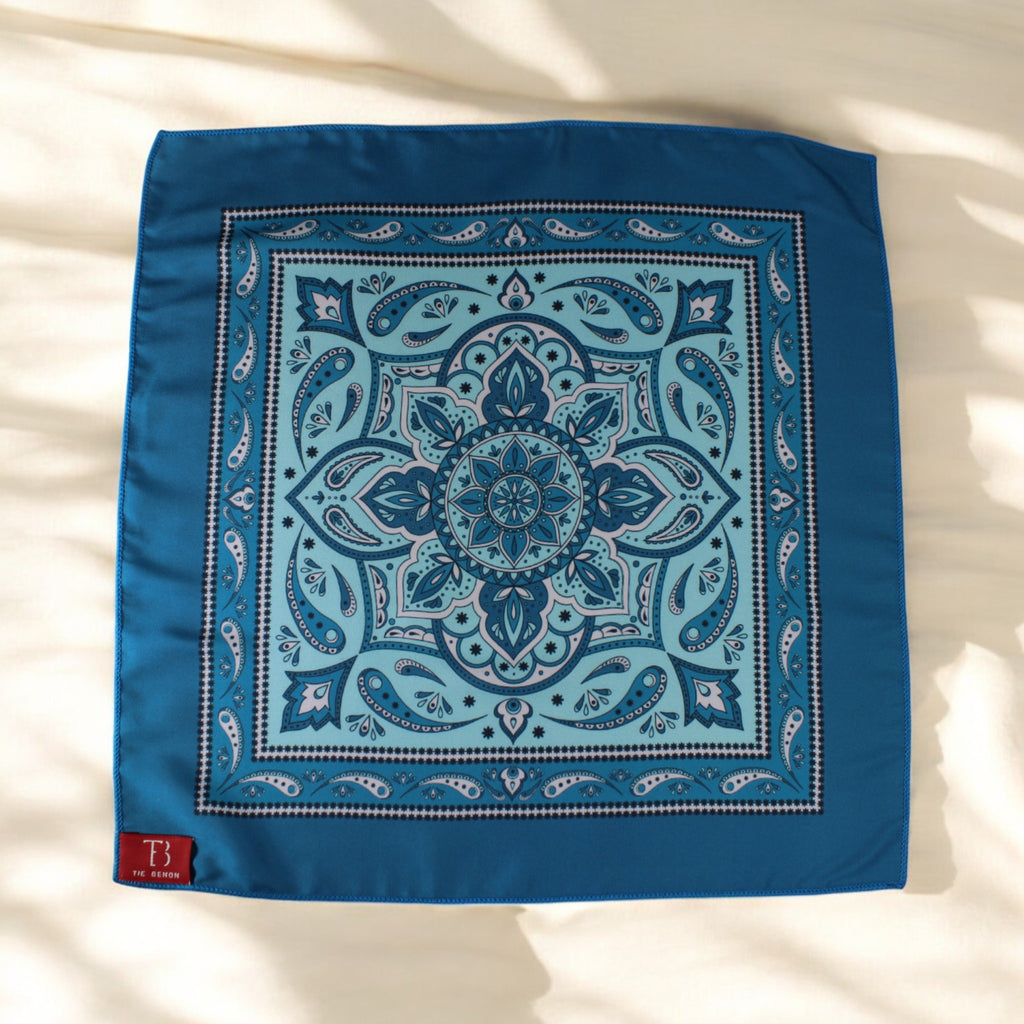 Teal Geometric Printed Pocket Square