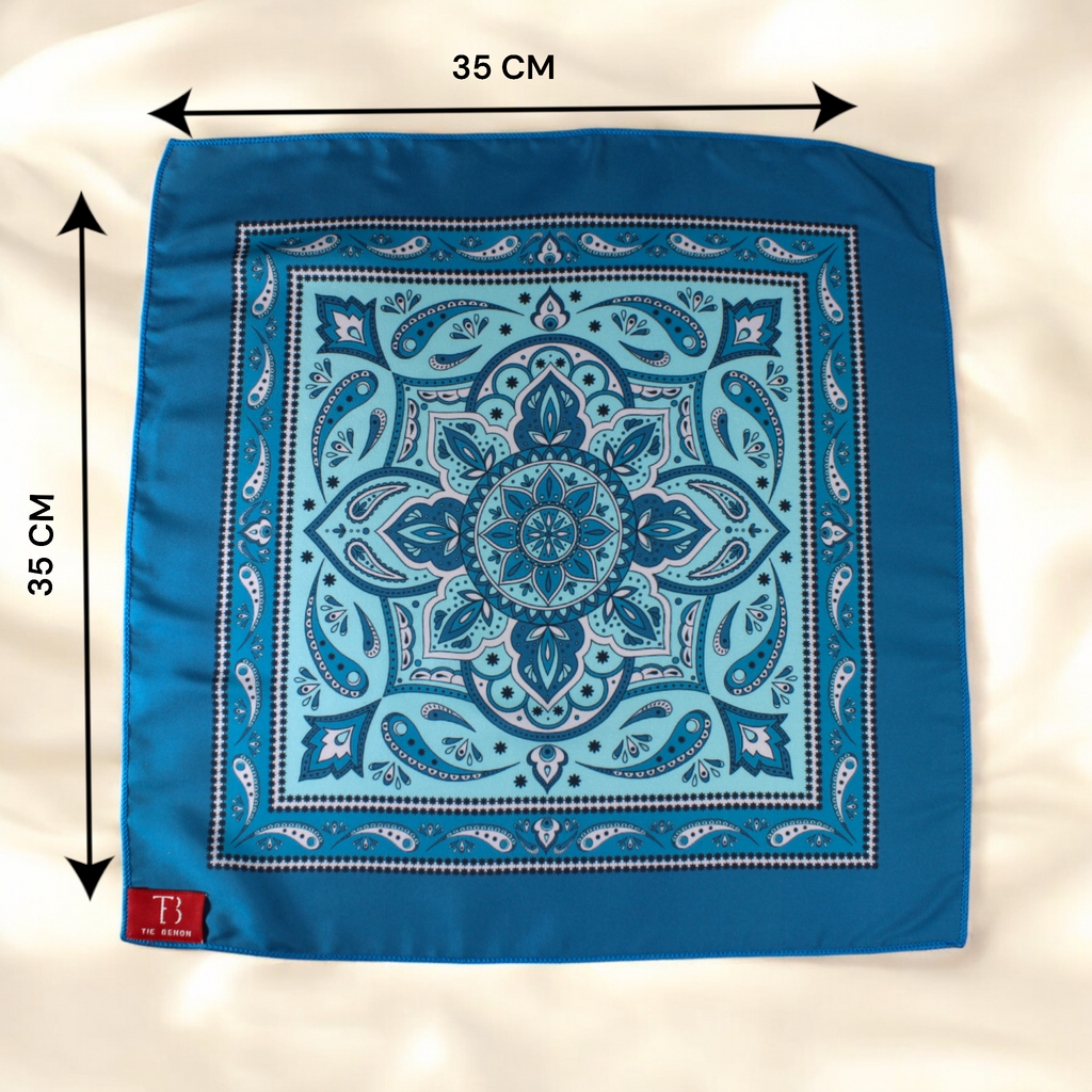 Teal Geometric Printed Pocket Square