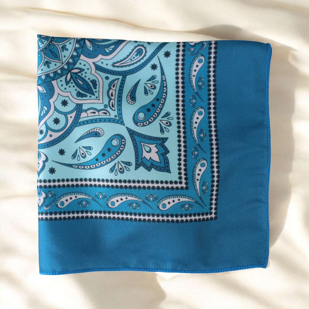 Teal Geometric Printed Pocket Square