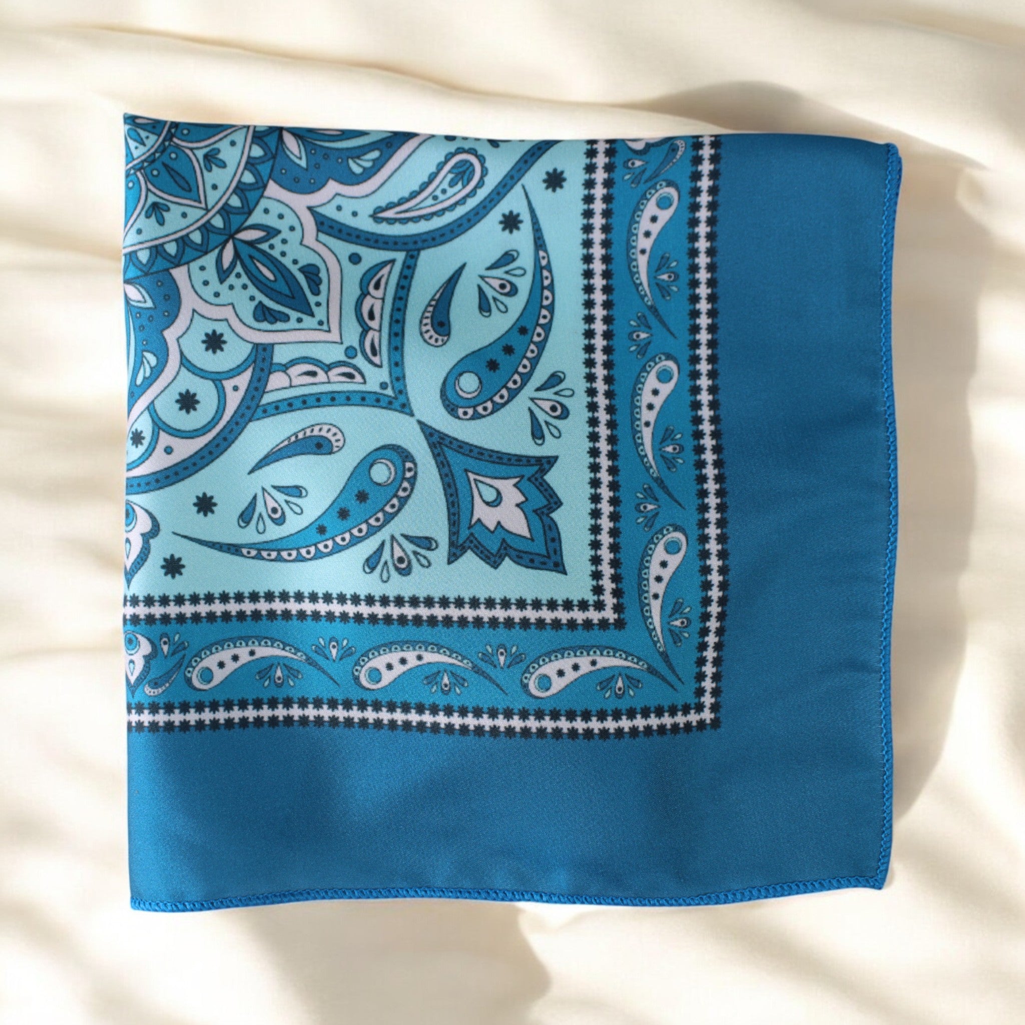 Teal Geometric Printed Pocket Square