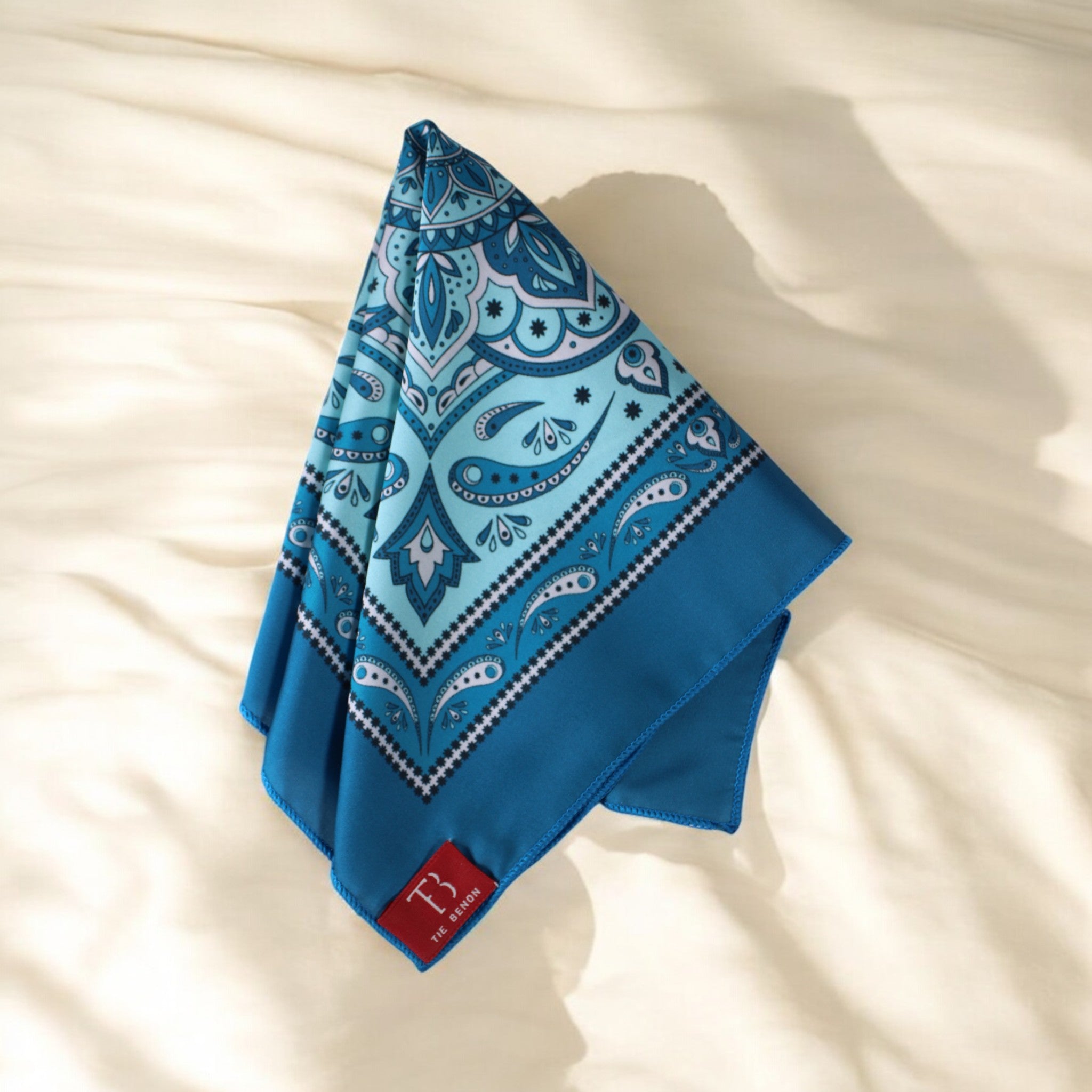 Teal Geometric Printed Pocket Square
