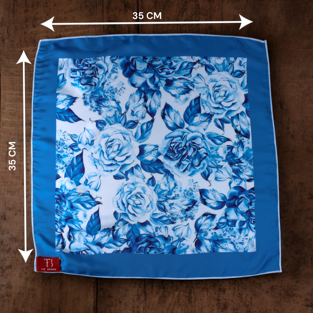 Blue Floral Printed Pocket Square