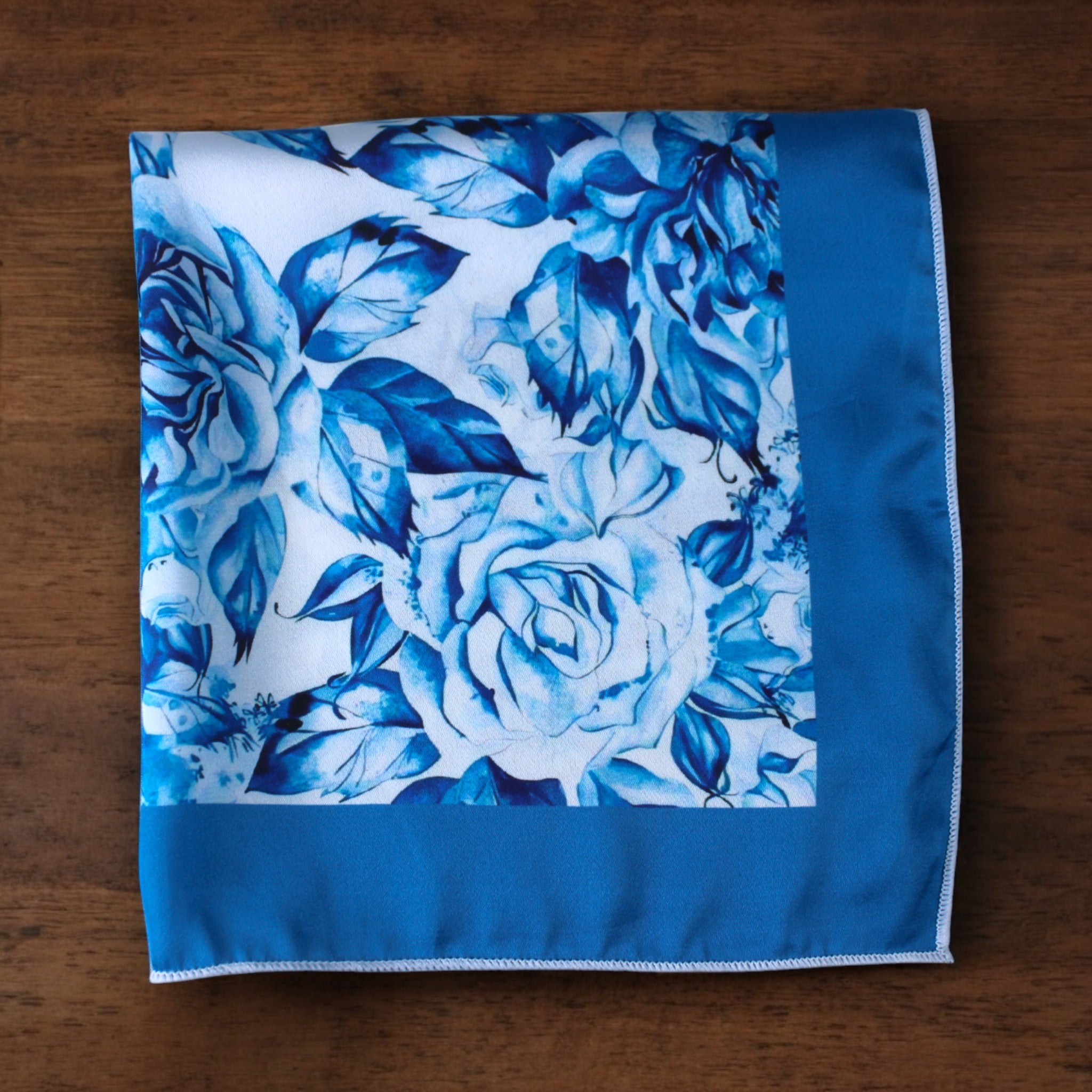 Blue Floral Printed Pocket Square