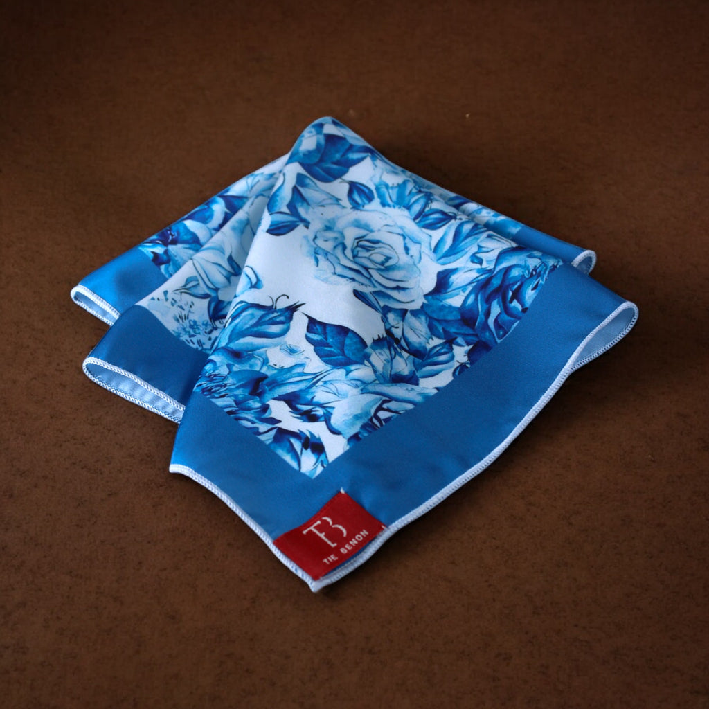 Blue Floral Printed Pocket Square