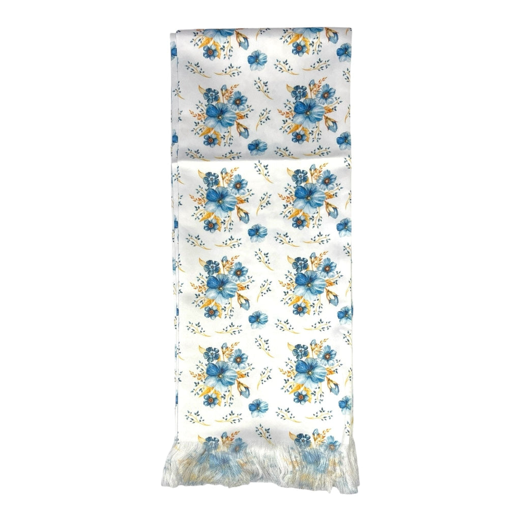 Teal Floral Printed Scarf With Pocket Square