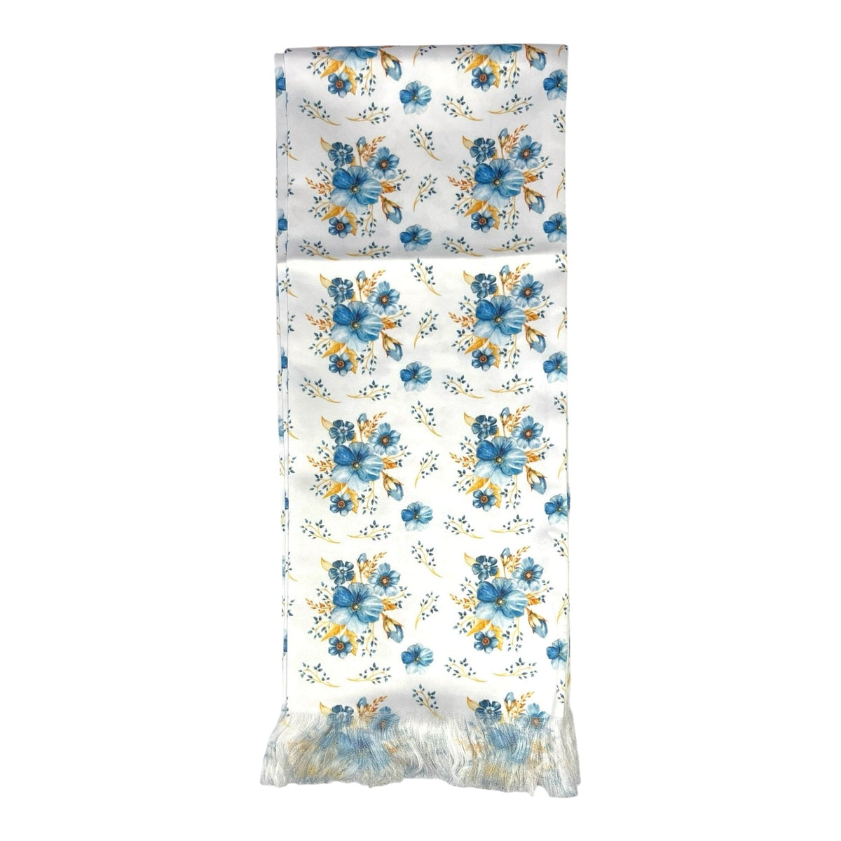 Teal Floral Printed Scarf With Pocket Square