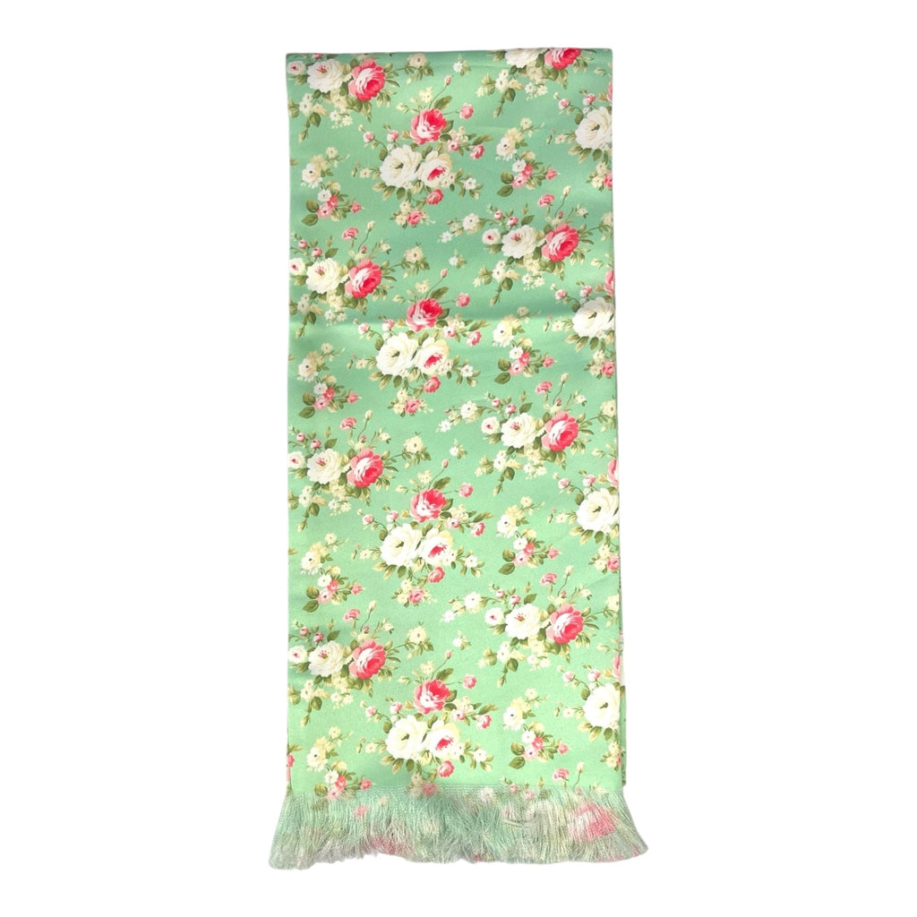 Mint Green Floral Printed Scarf With Pocket Square
