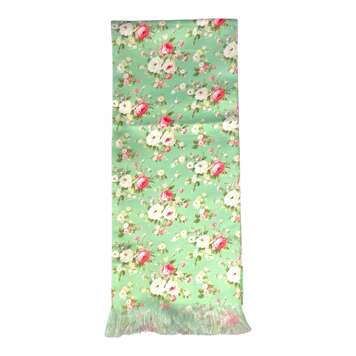 Mint Green Floral Printed Scarf With Pocket Square