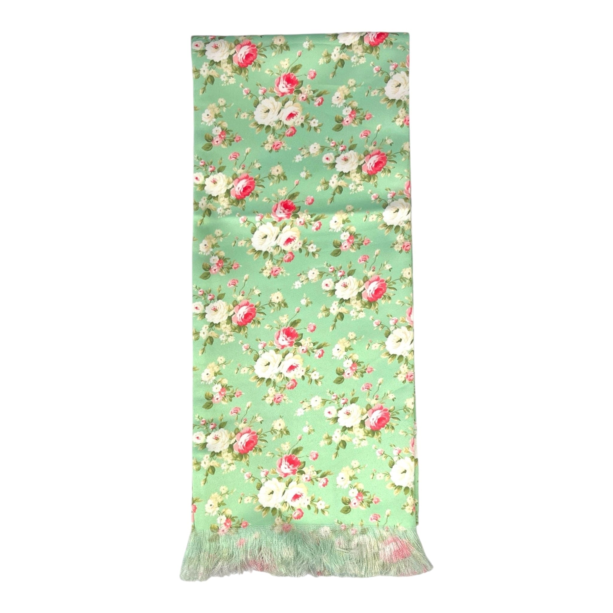 Mint Green Floral Printed Scarf With Pocket Square