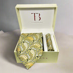 Lemon Yellow Geometric Tie And Pocket Square Combo