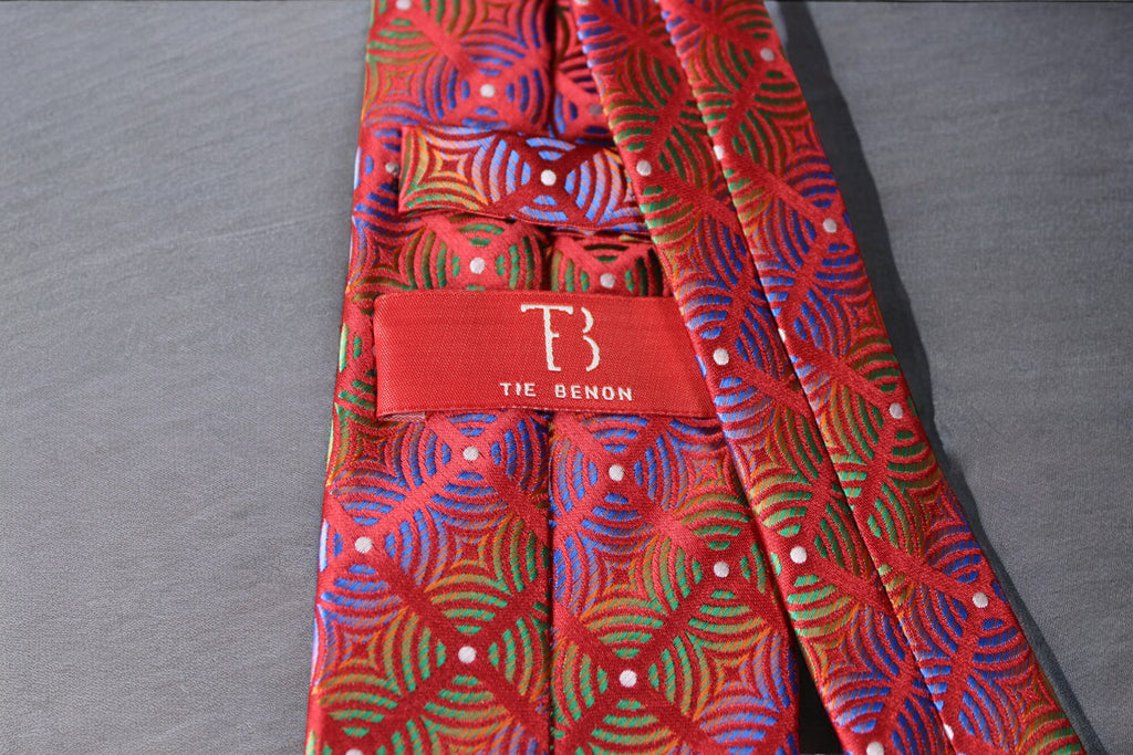 Luxurious Red Microsilk Tie with Vibrant Geometric Pattern