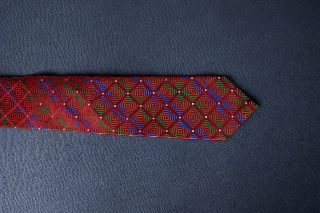 Luxurious Red Microsilk Tie with Vibrant Geometric Pattern