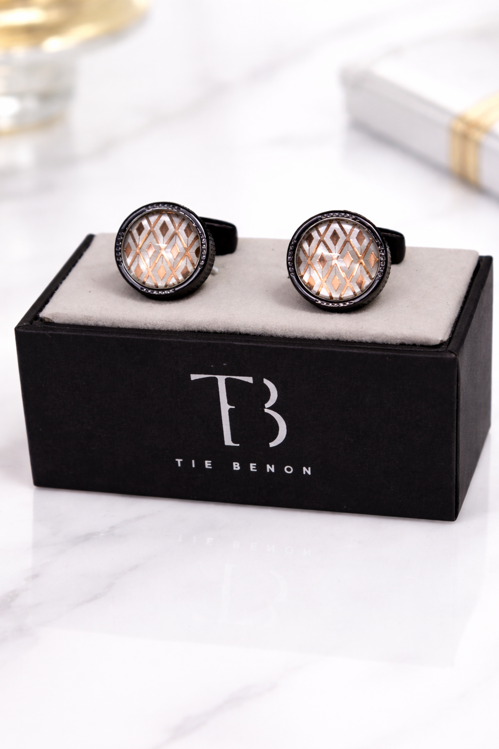 Gunmetal & Gold Lattice Cufflinks for Men