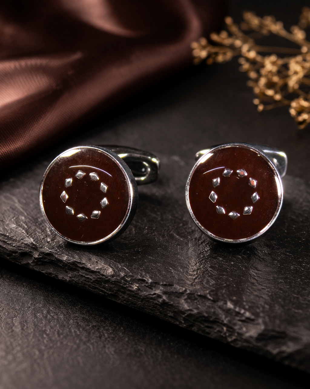 Luxury Brown Stone Alloy Cufflinks for Men