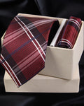 Plaid tie and pocket square set in a box on a dark background Tie Benon
