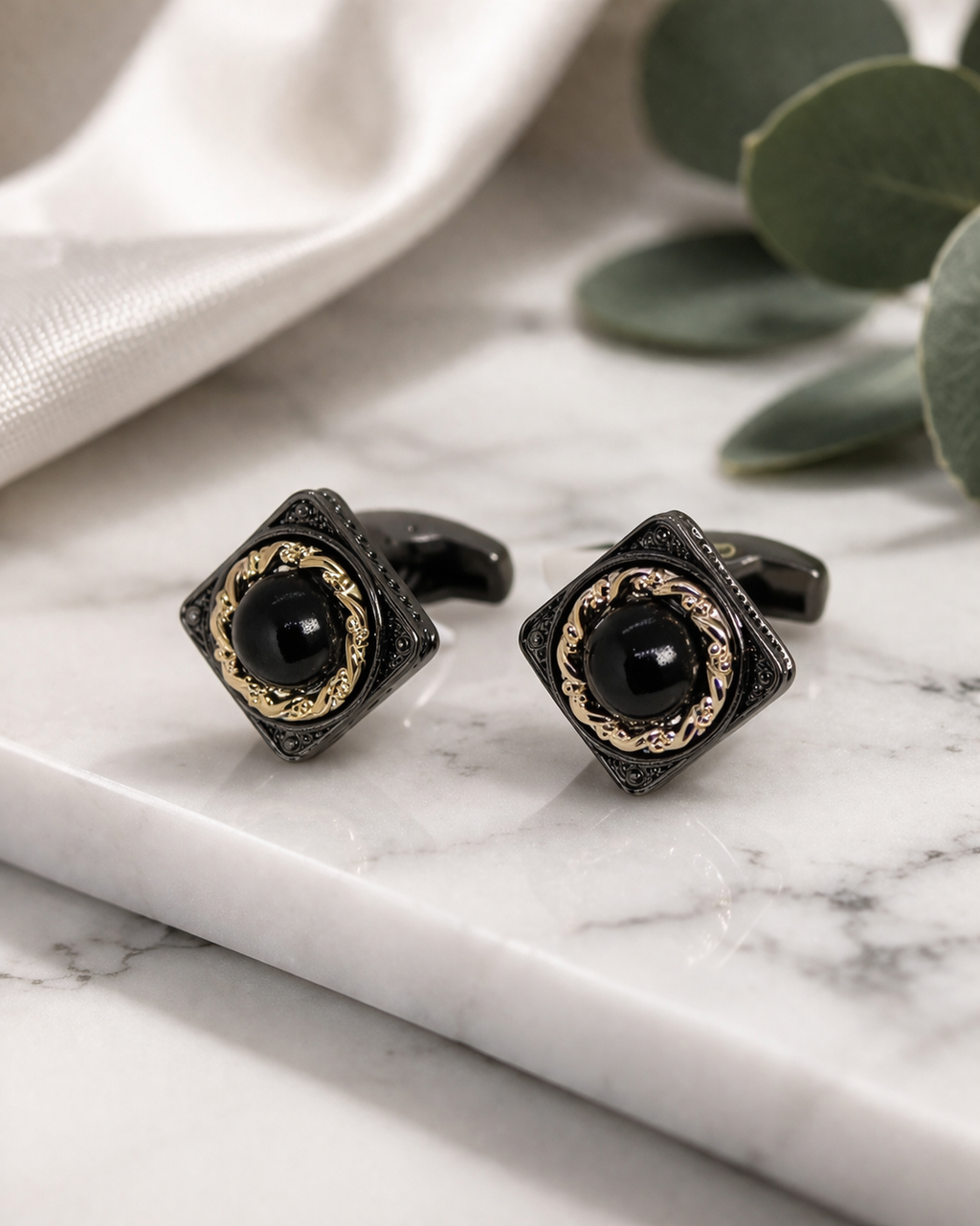 Luxury Black & Gold Onyx Style Cufflinks for Men