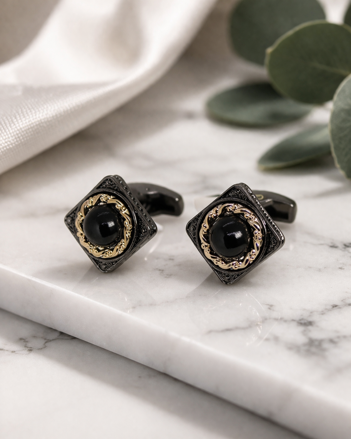 Luxury Black & Gold Onyx Style Cufflinks for Men