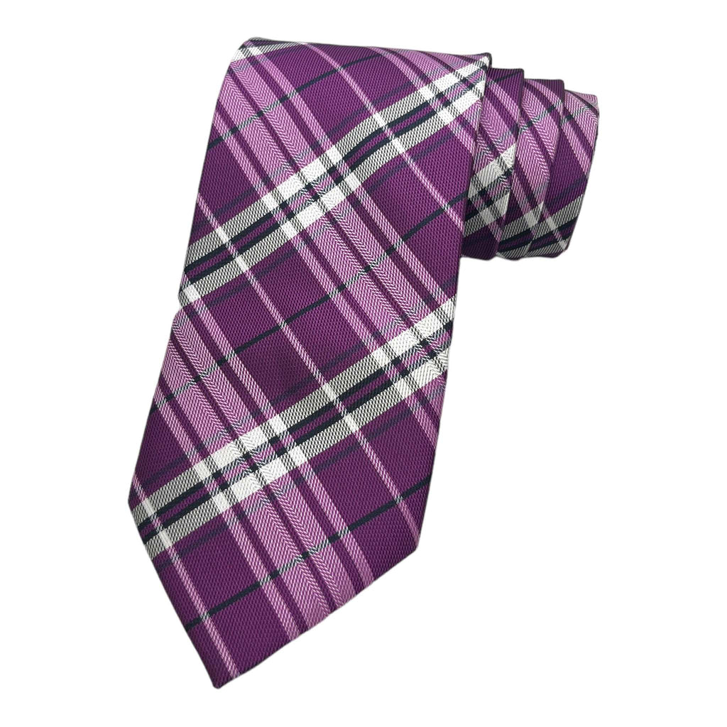 Magenta Big Check Tie And Pocket Square Combo