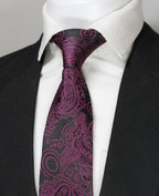 Magenta & Black Paisley Floral Tie & Pocket Square