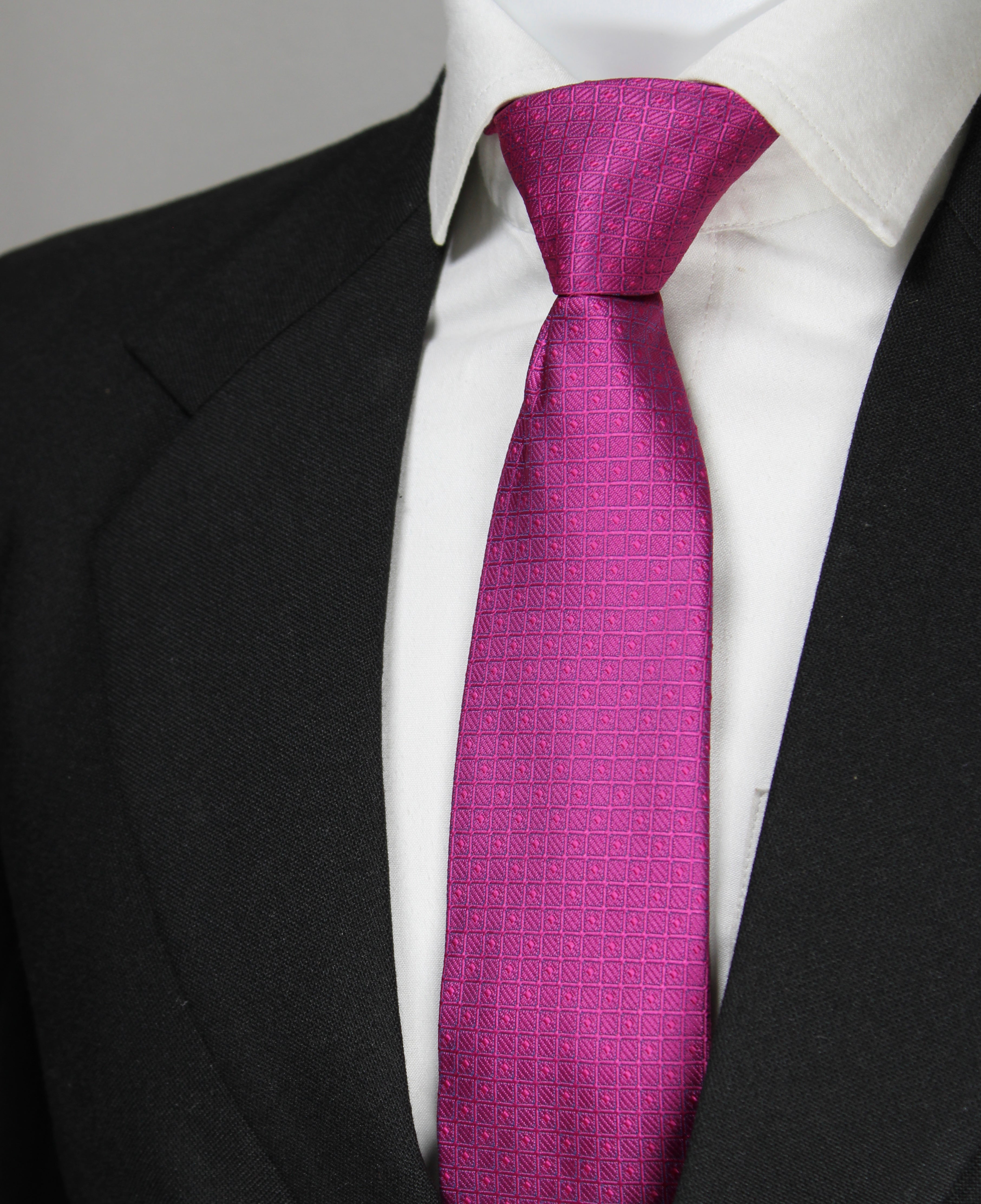 Magenta Self Geometric Tie & Pocket Square