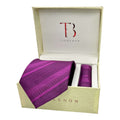 Magenta Self Stripe Tie And Pocket Square Combo