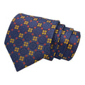 Navy Blue Geometric Tie And Pocket Square Combo