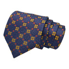 Navy Blue Geometric Tie And Pocket Square Combo