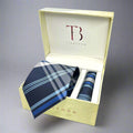 Navy Blue Plaid Tie And Pocket Square Combo