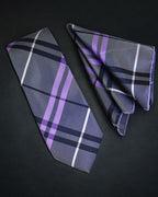 Plaid tie and pocket square set on a black background Tie Benon