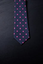 Navy & Pink Polka Dotted Tie & Pocket Square