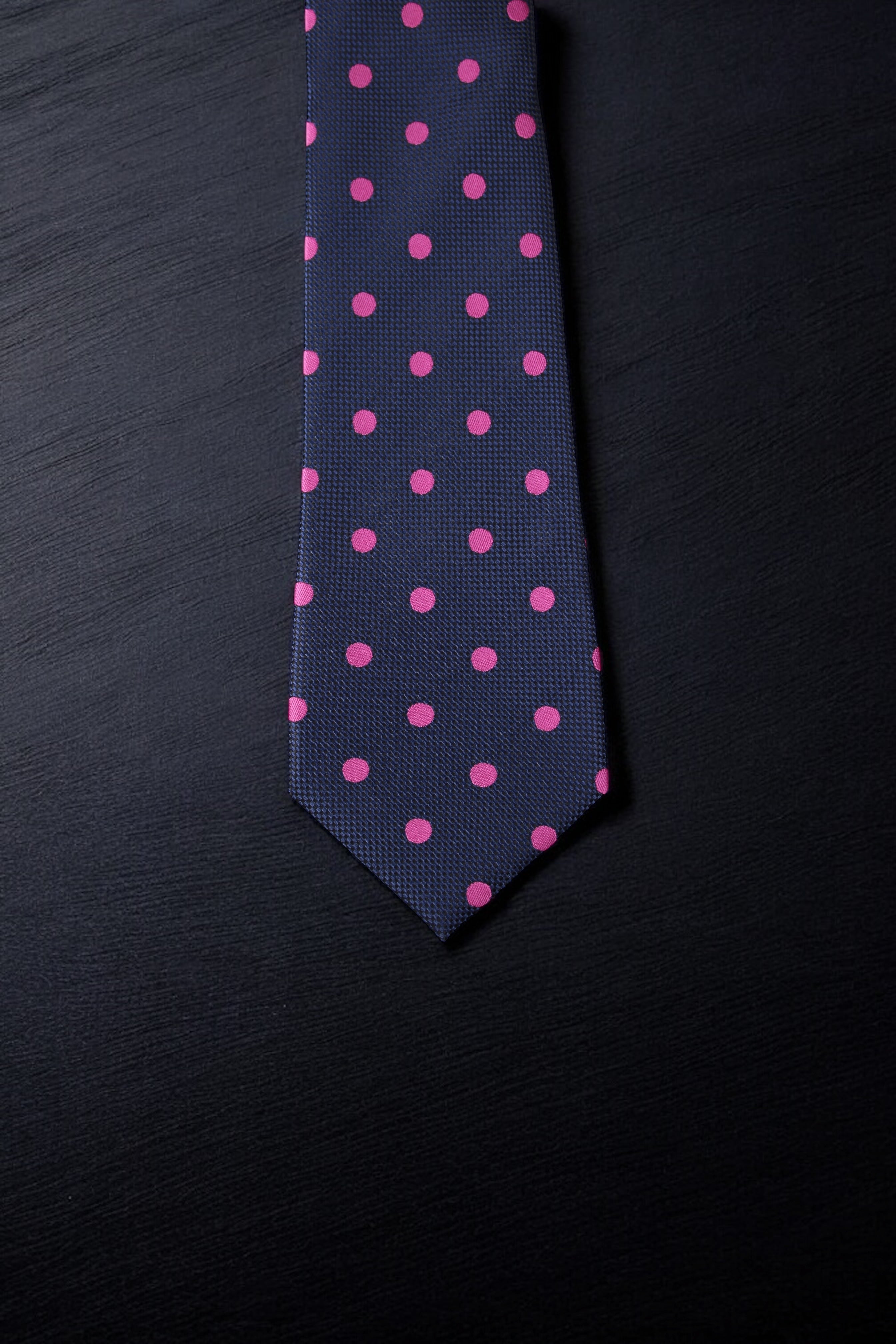 Navy & Pink Polka Dotted Tie & Pocket Square