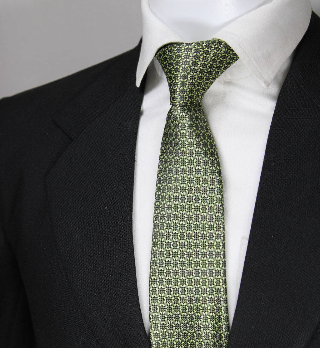 Olive Green Geometric Tie & Pocket Square